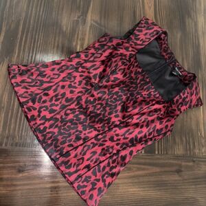 white house black market size 8 red/ black lined sleeveless leopard print top
